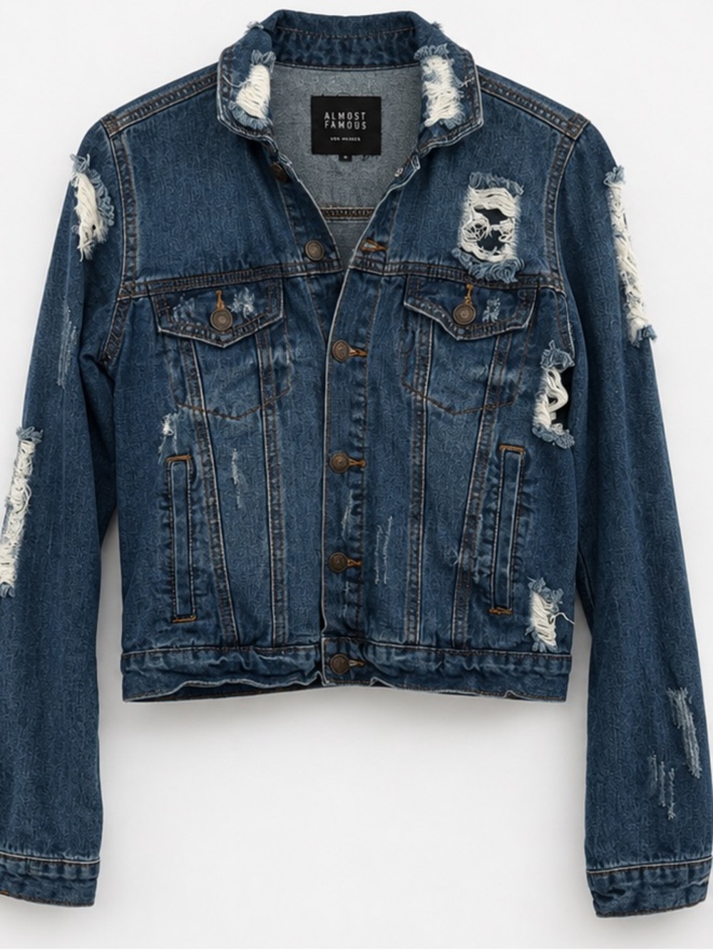 Almost Famous Dark Blue Distressed Denim Jacket - Women's